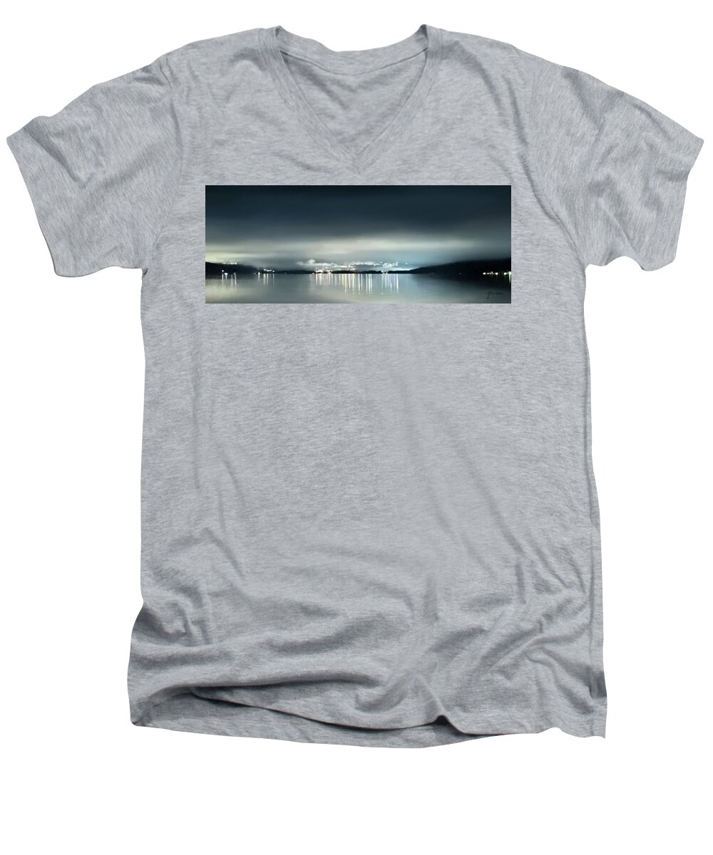 Ithaca Men's V-Neck T-Shirt featuring the painting Ithaca Lake View by Melanie Stanton