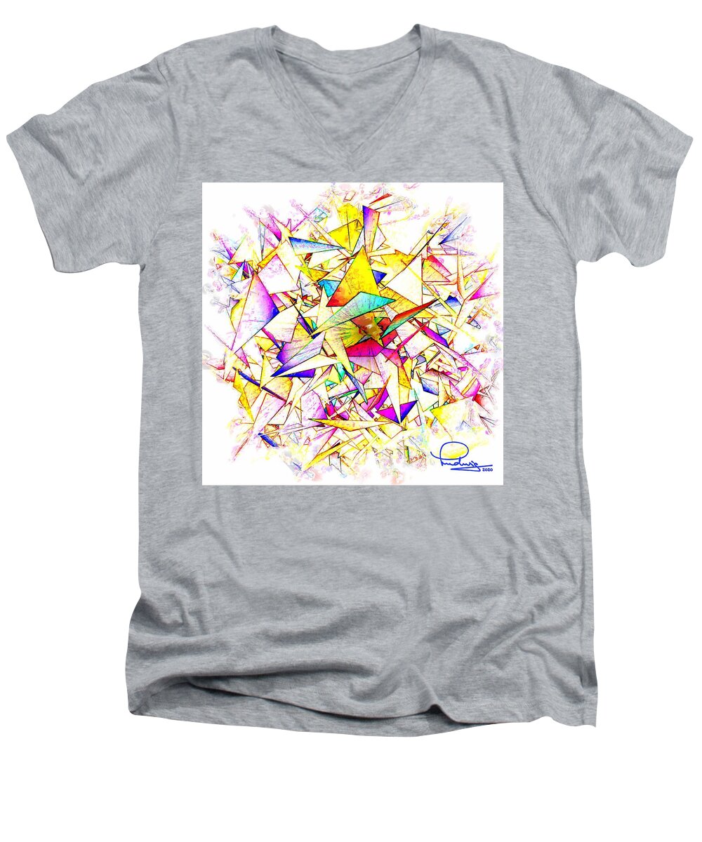 Cafe Art Men's V-Neck T-Shirt featuring the digital art It's 2020 Now by Ludwig Keck