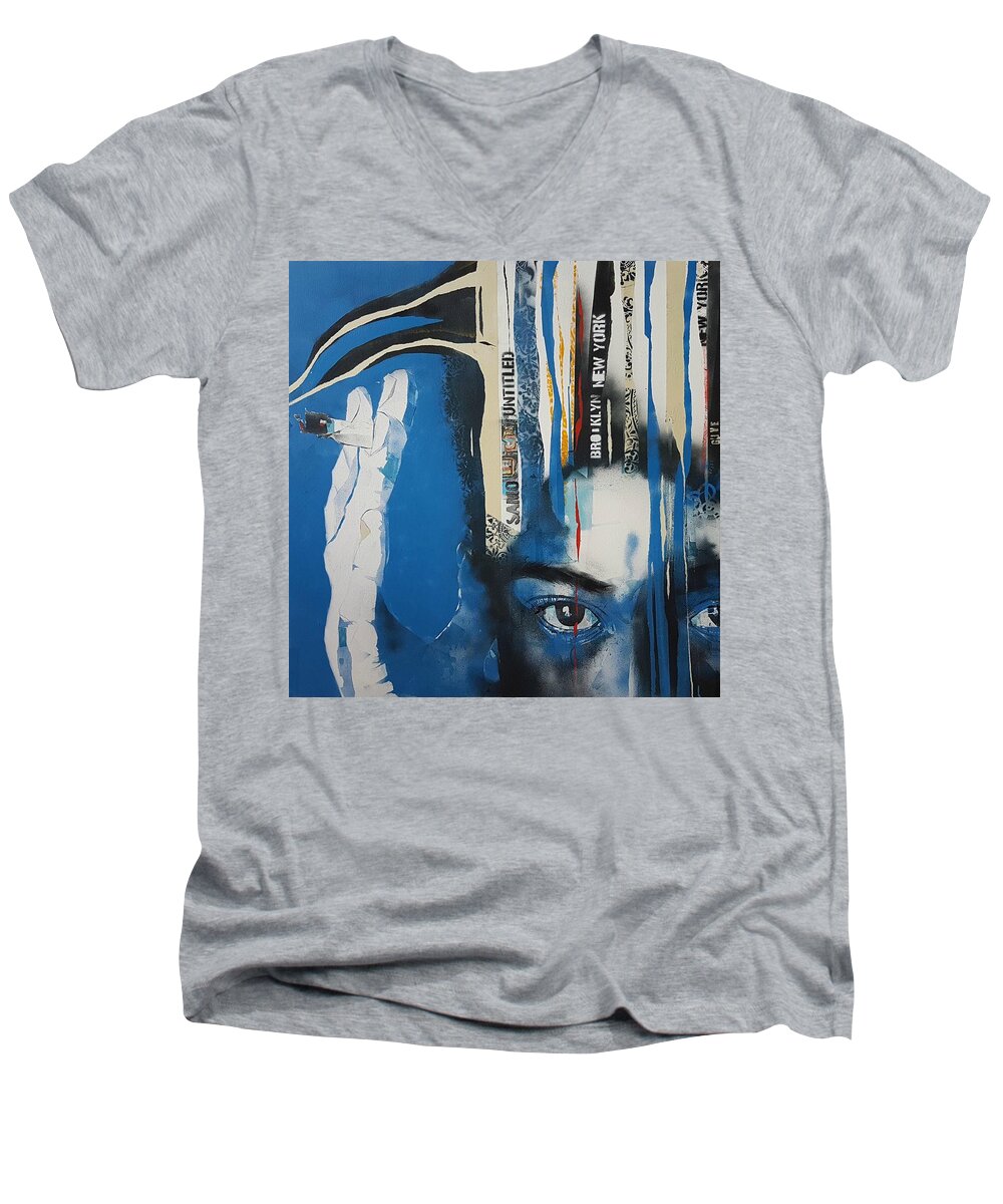 Jean- Michel Basquiat Men's V-Neck T-Shirt featuring the painting Jean - Michel Basquiat - Untitled by Paul Lovering