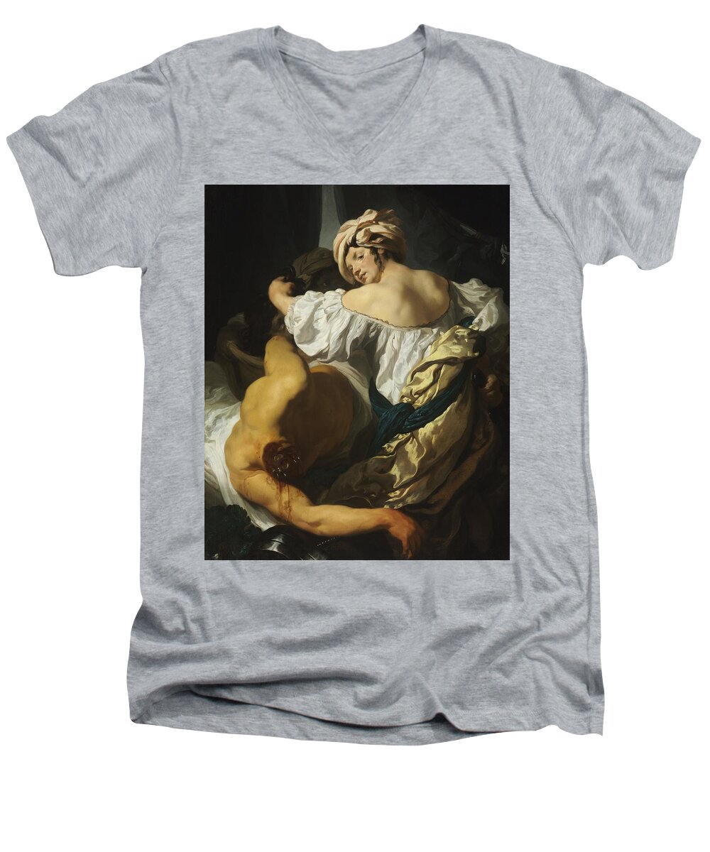 Johann Liss Men's V-Neck T-Shirt featuring the painting Judith in the Tent of Holofernes by Johann Liss