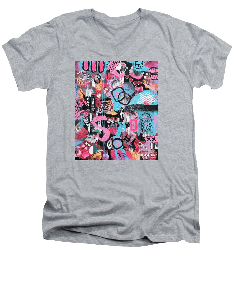 Colorful Abstract Men's V-Neck T-Shirt featuring the painting As I Woke by Jean Clarke