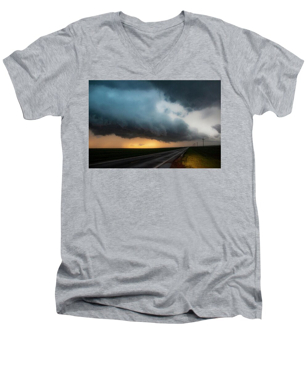 Nebraskasc Men's V-Neck T-Shirt featuring the photograph Kansas Storm Chase Bust Day 004 by NebraskaSC