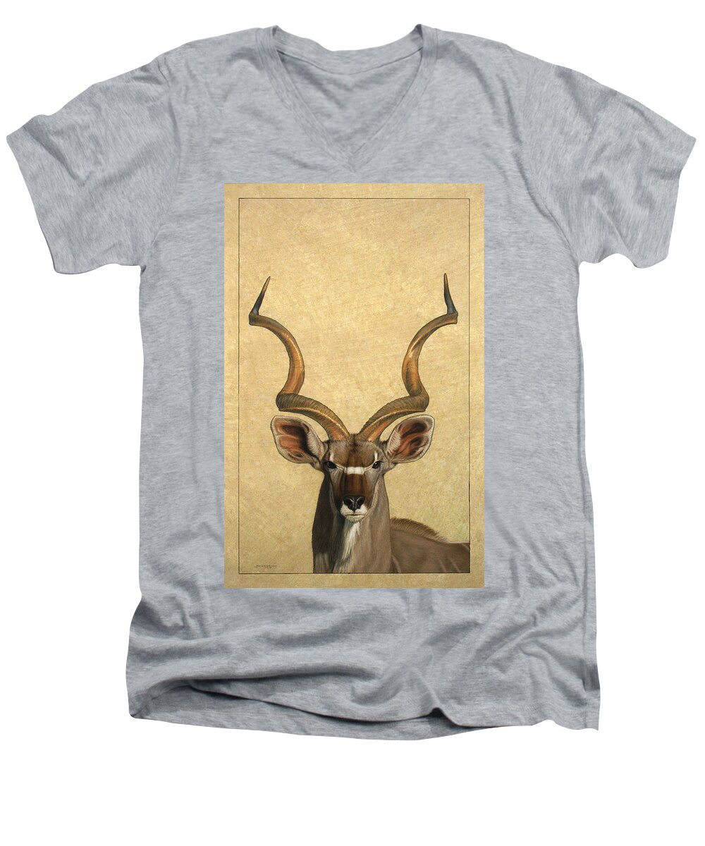 Kudu Men's V-Neck T-Shirt featuring the painting Kudu by James W Johnson