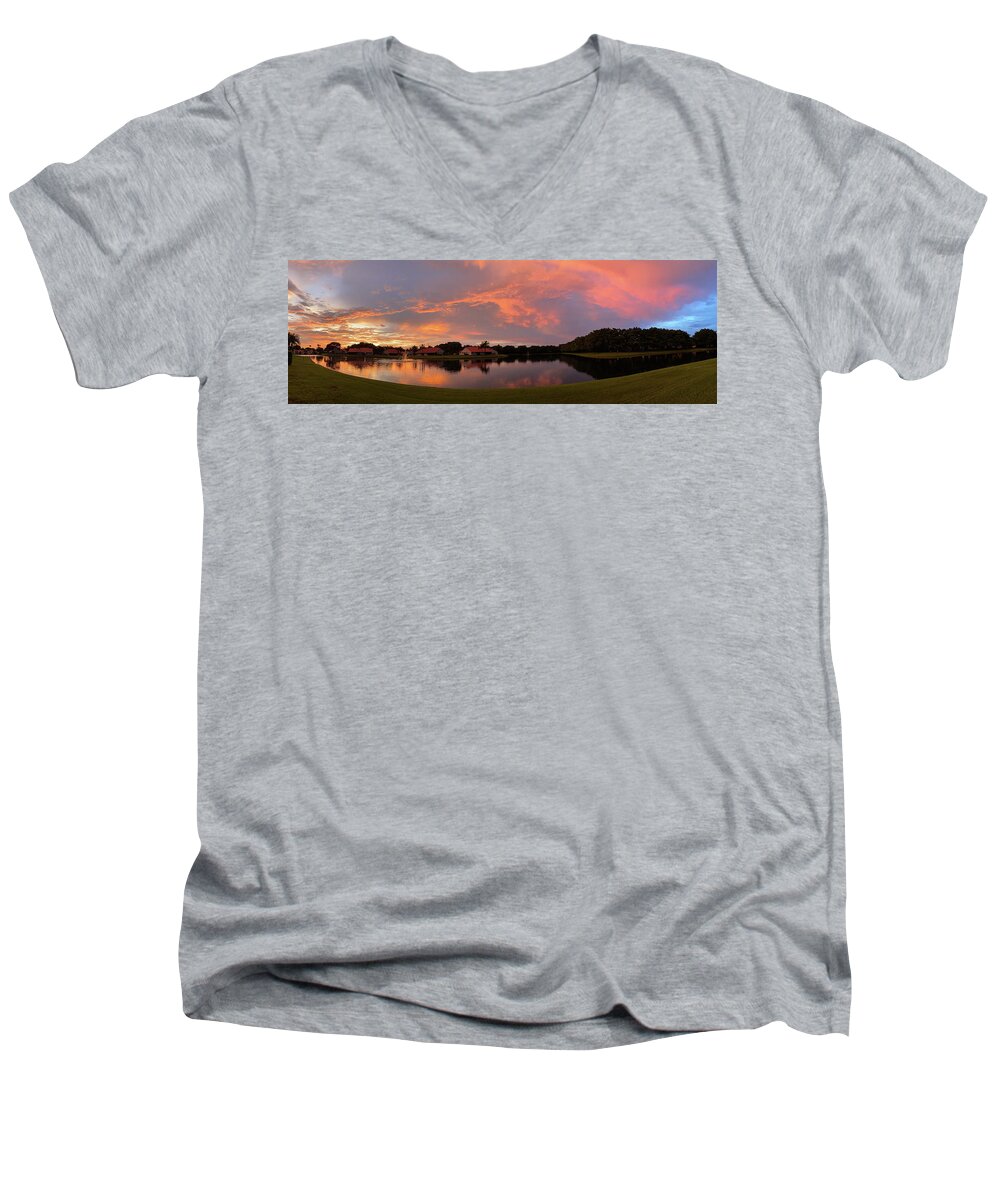 Lake Men's V-Neck T-Shirt featuring the photograph Lake At Sunset by Arlene Carmel