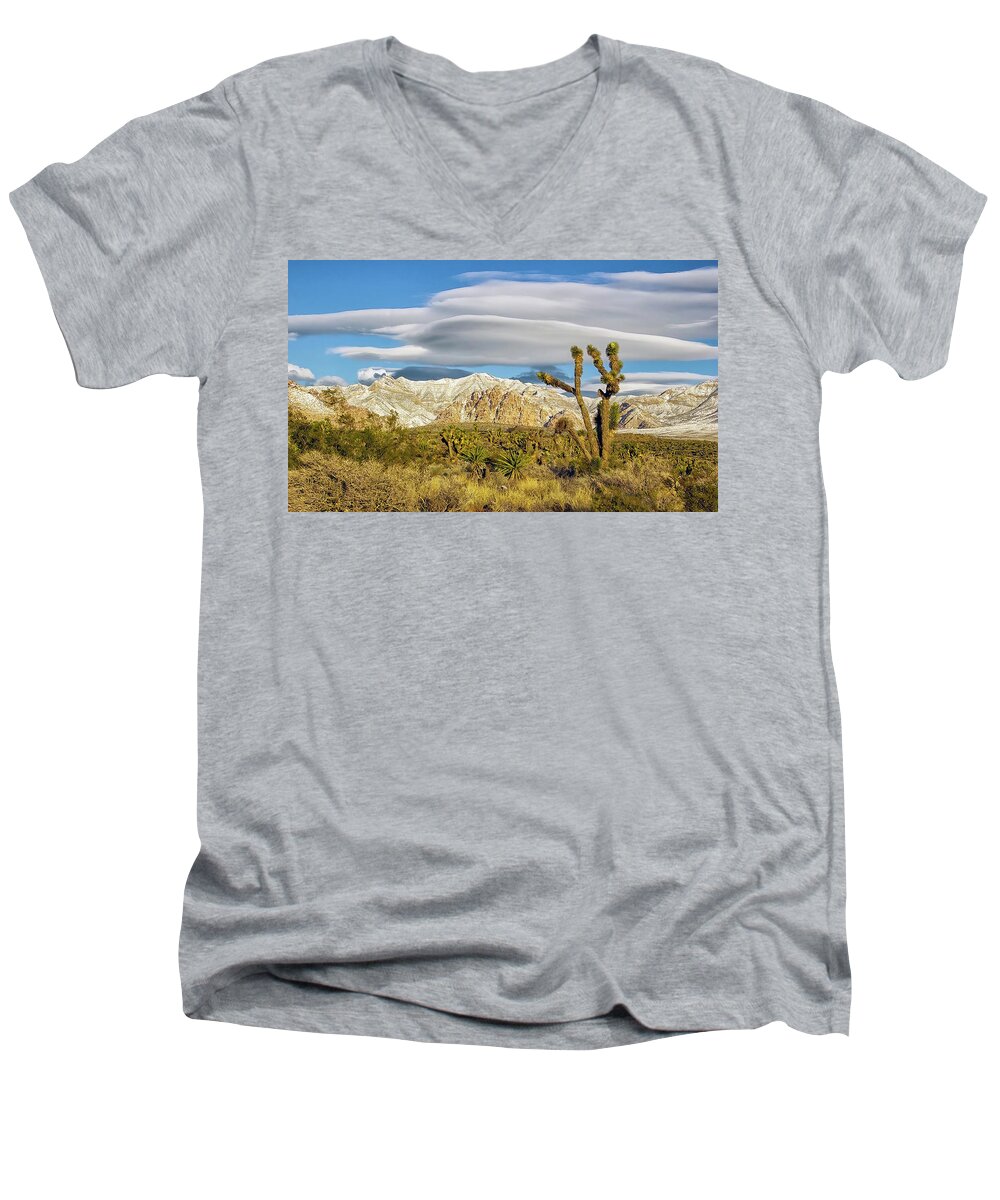  Men's V-Neck T-Shirt featuring the photograph Lenticular Cloud Red Rock Canyon by Michael W Rogers