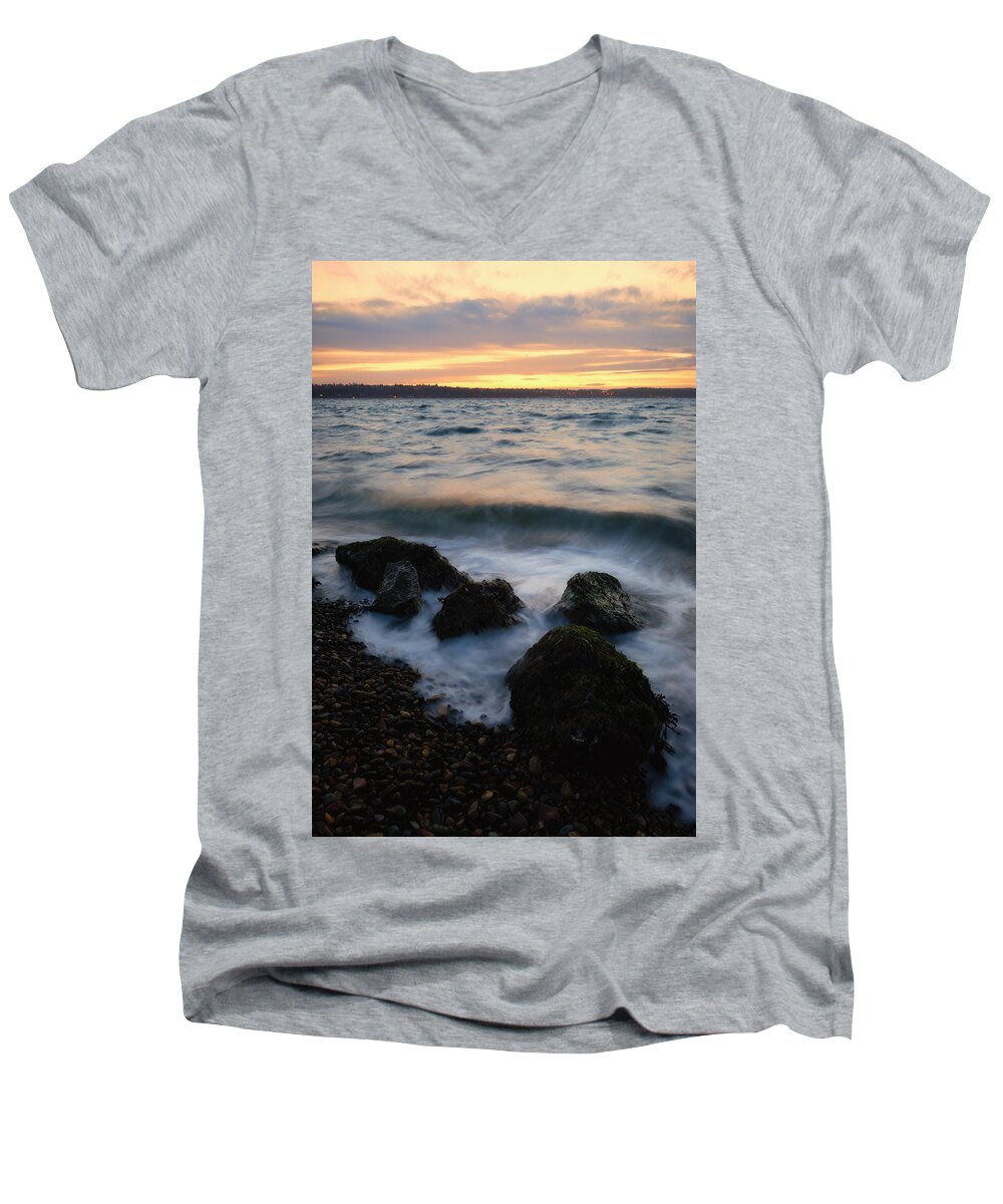 Puget Sound Men's V-Neck T-Shirt featuring the photograph Life on the Rocks by Ryan Manuel