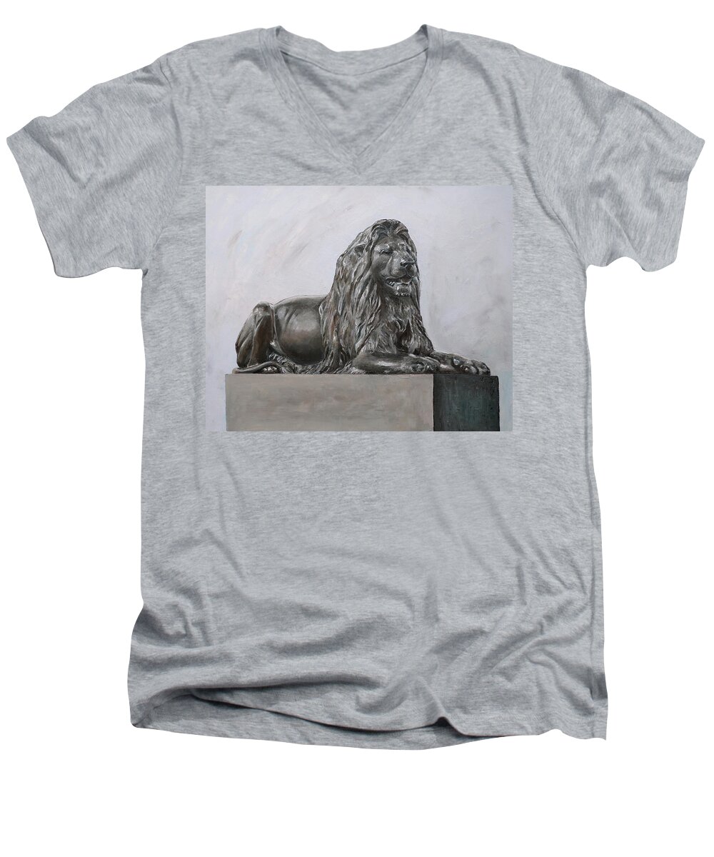 Lion Men's V-Neck T-Shirt featuring the painting Lion at Trafalgar by Elizabeth Lock