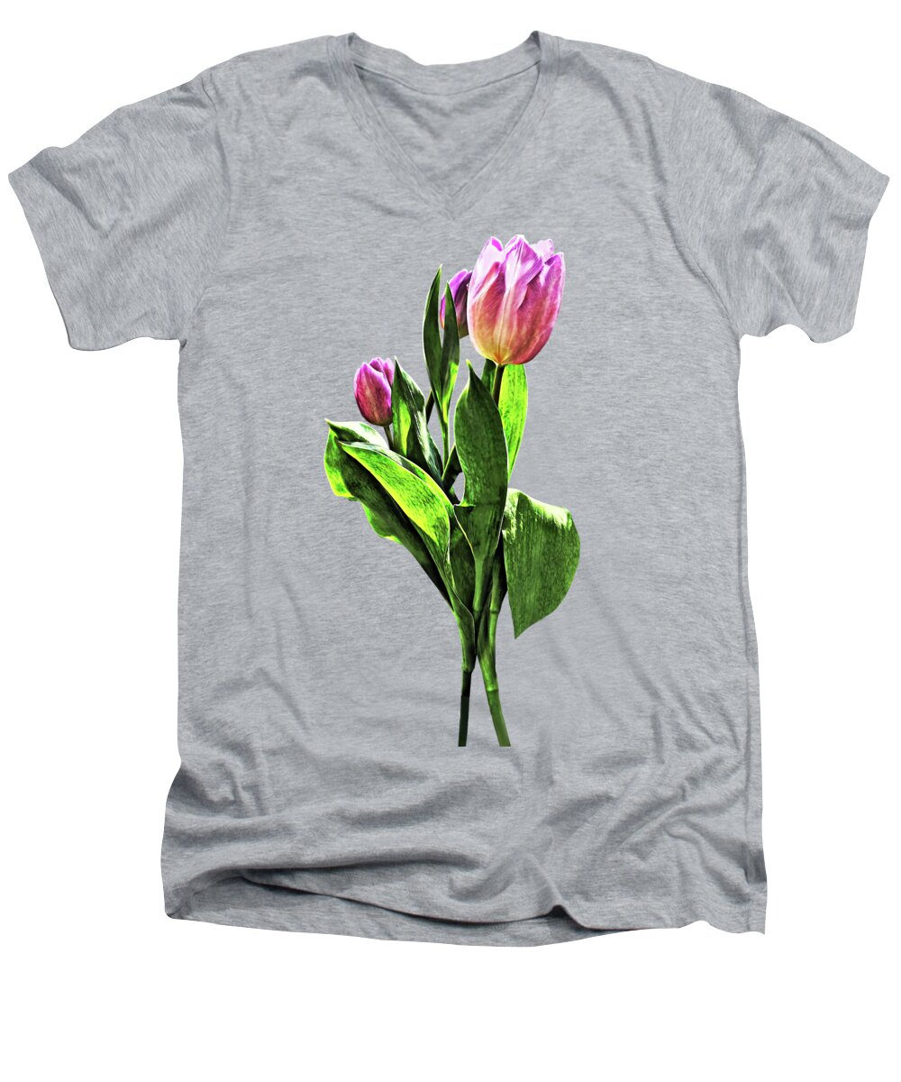 Tulip Men's V-Neck T-Shirt featuring the photograph Lovely Pale Pink Tulips by Susan Savad