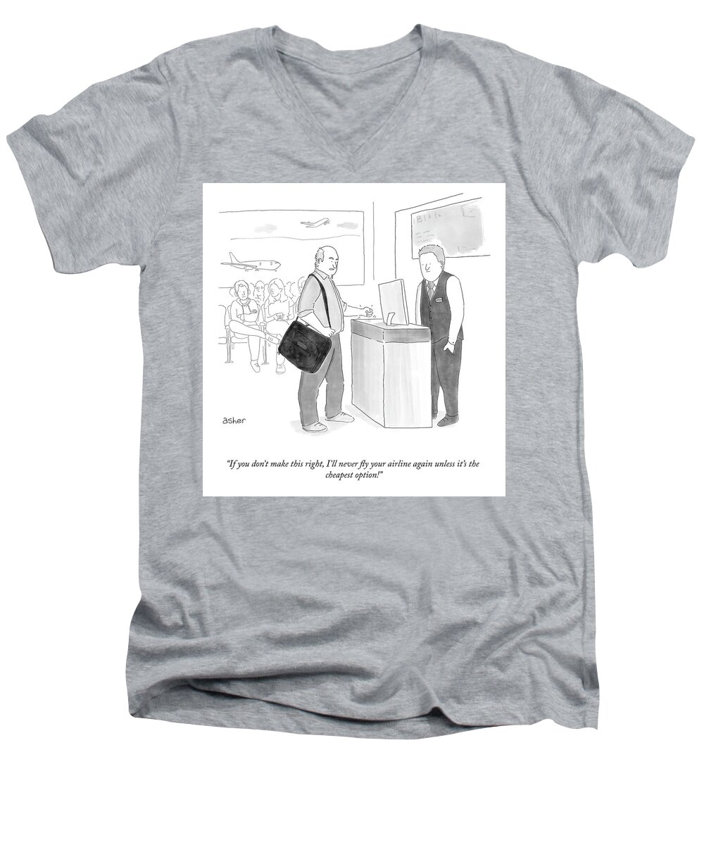 If You Don't Make This Right Men's V-Neck T-Shirt featuring the drawing Make This Right by Asher Perlman