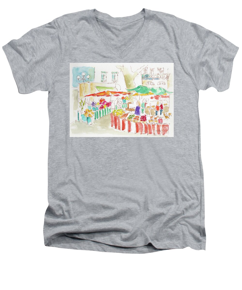 Impressionism Men's V-Neck T-Shirt featuring the painting Marche Quai St Antoine Lyon by Pat Katz