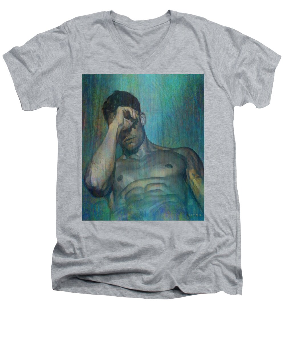 Sexy Men's V-Neck T-Shirt featuring the digital art Mark L by Richard Laeton