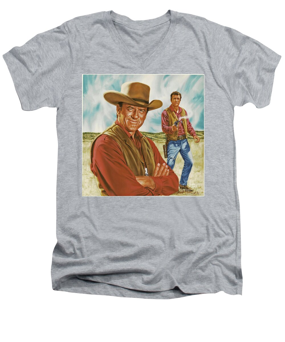 Realism Men's V-Neck T-Shirt featuring the painting Marshall Matt Dillon by Dick Bobnick