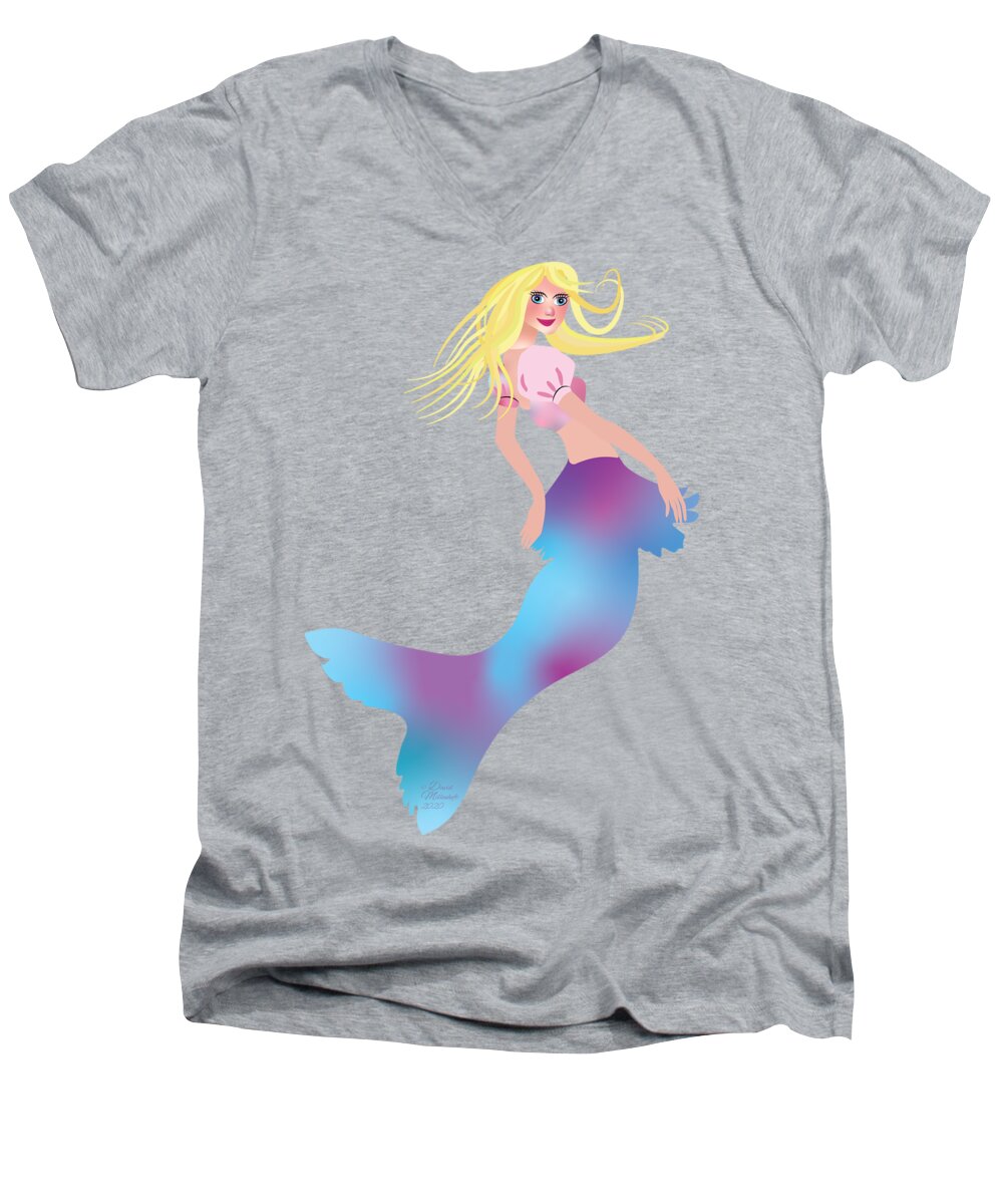  Mermaid Men's V-Neck T-Shirt featuring the digital art Mermaid, Sea, Ocean, by David Millenheft