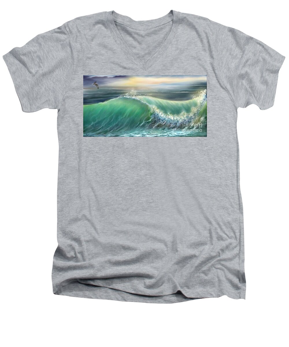 Mexico Men's V-Neck T-Shirt featuring the digital art Mexico Waves Power by Darren Cannell