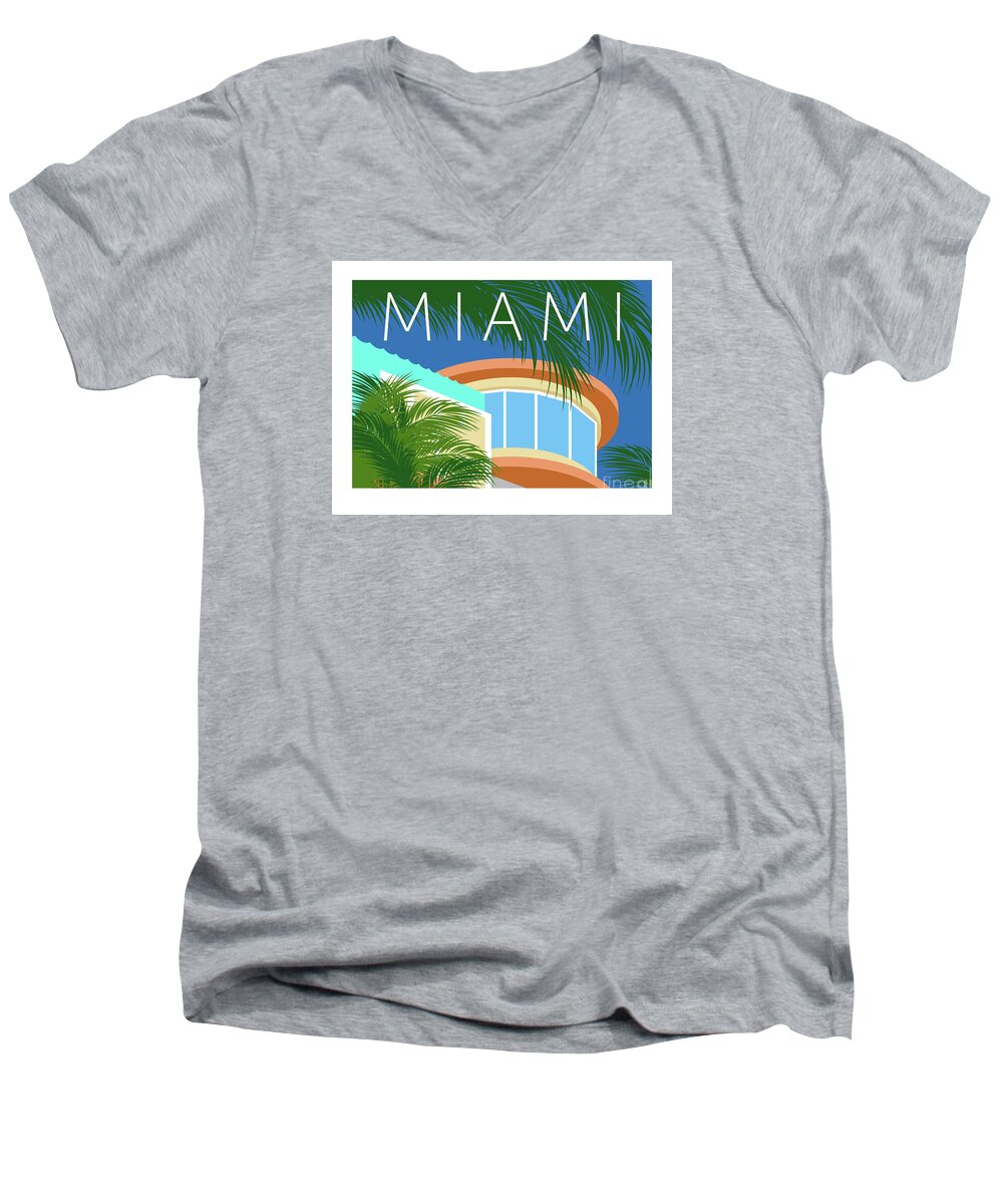 Miami Men's V-Neck T-Shirt featuring the digital art Miami Round Tower by Sam Brennan