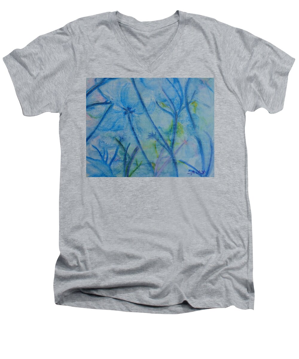 Hydrangeas Men's V-Neck T-Shirt featuring the painting Mil Flores 2 by Sarah Hornsby