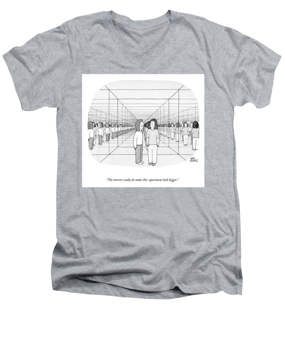 The Mirrors Really Do Make This Apartment Look Bigger. Men's V-Neck T-Shirt featuring the drawing Mirrors Make This Apartment Look Bigger by Amy Hwang