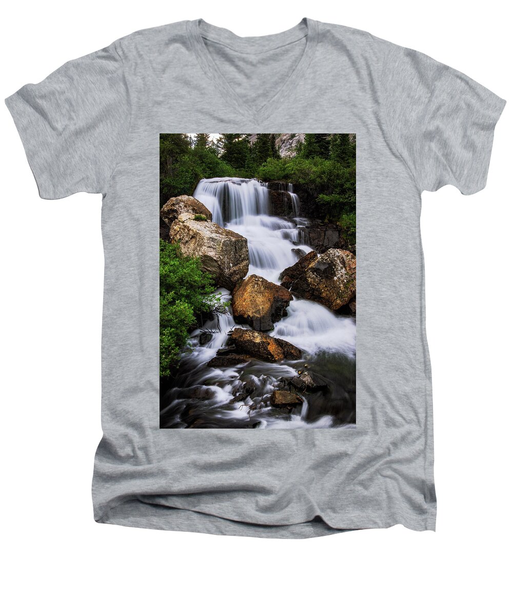 Monte Cristo Creek Falls Men's V-Neck T-Shirt featuring the photograph Monte Cristo Creek Falls by Bitter Buffalo Photography