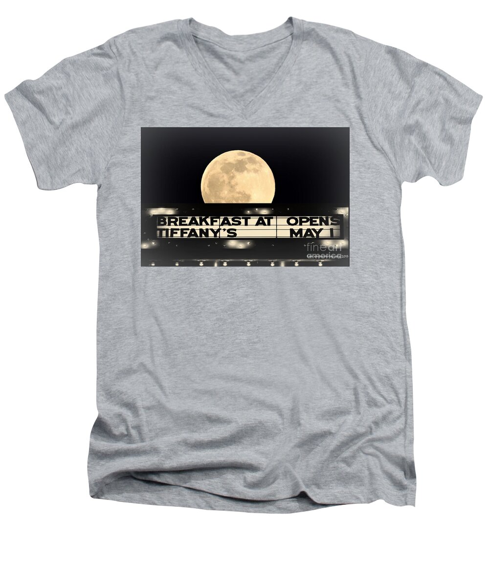 Photo Men's V-Neck T-Shirt featuring the photograph Moon Over Tiffany's by Tami Quigley