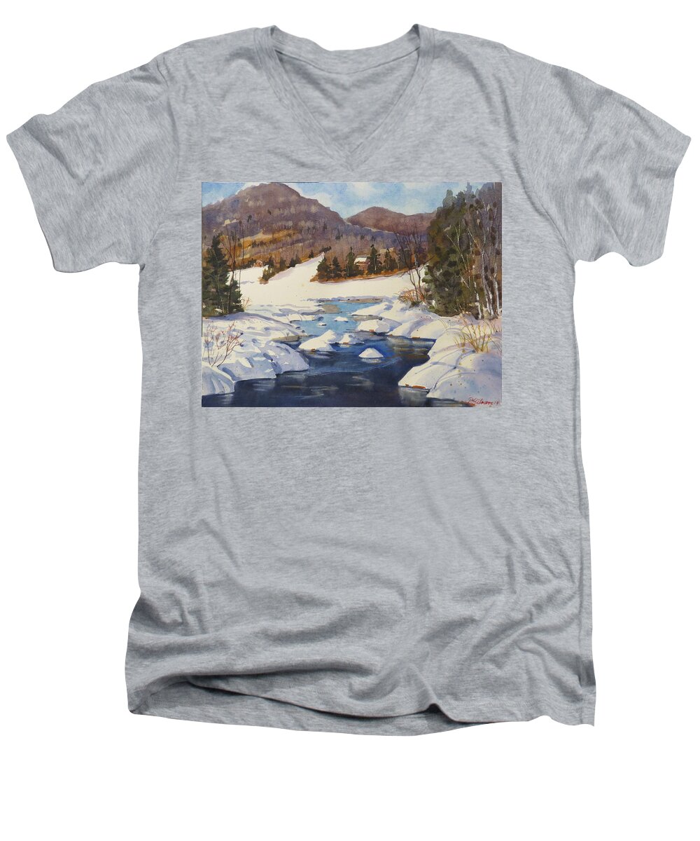 Canada Men's V-Neck T-Shirt featuring the painting Morin Heights Stream by David Gilmore