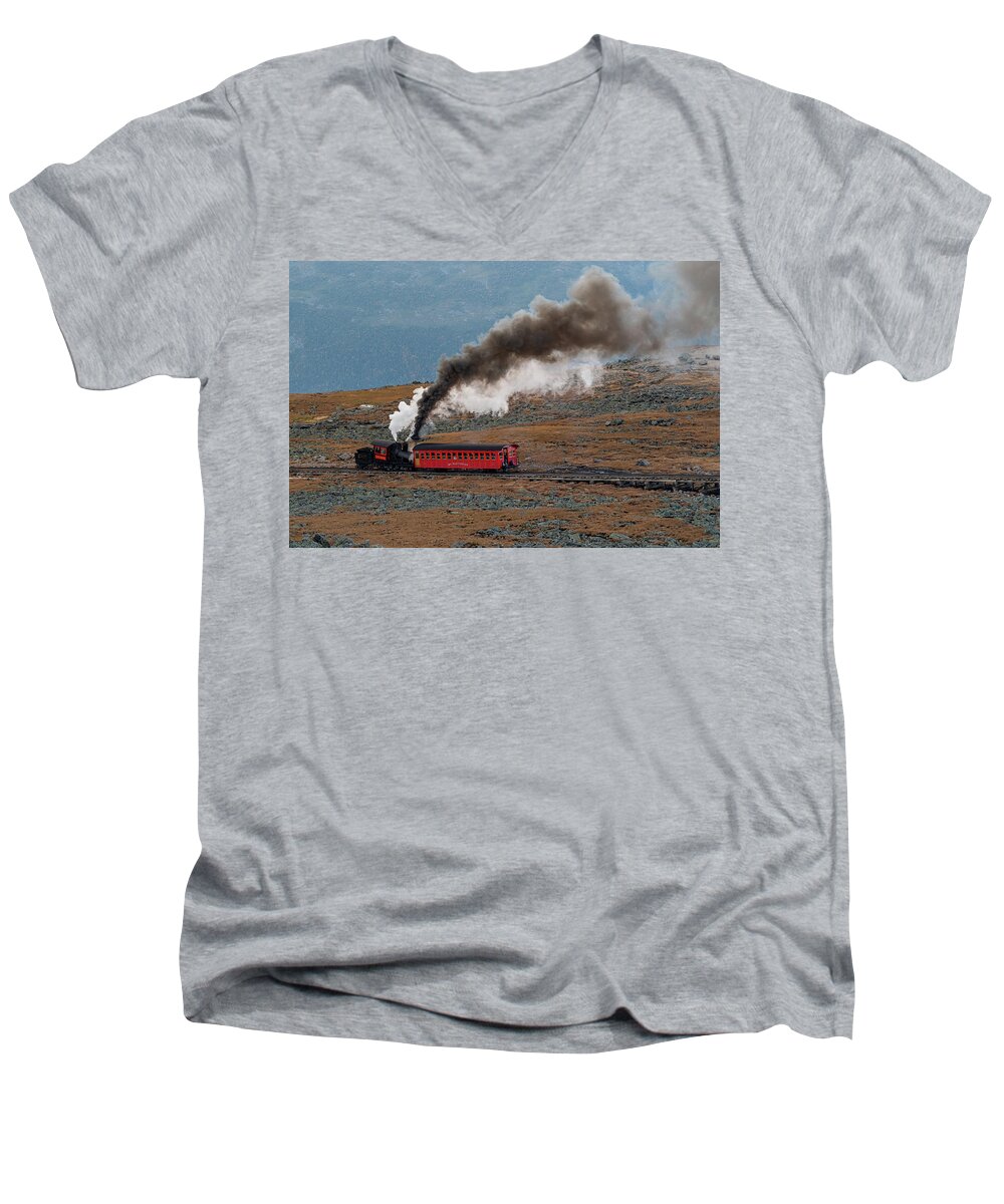 Railroad Men's V-Neck T-Shirt featuring the photograph Mount Washington Cog Railway II by William Dickman