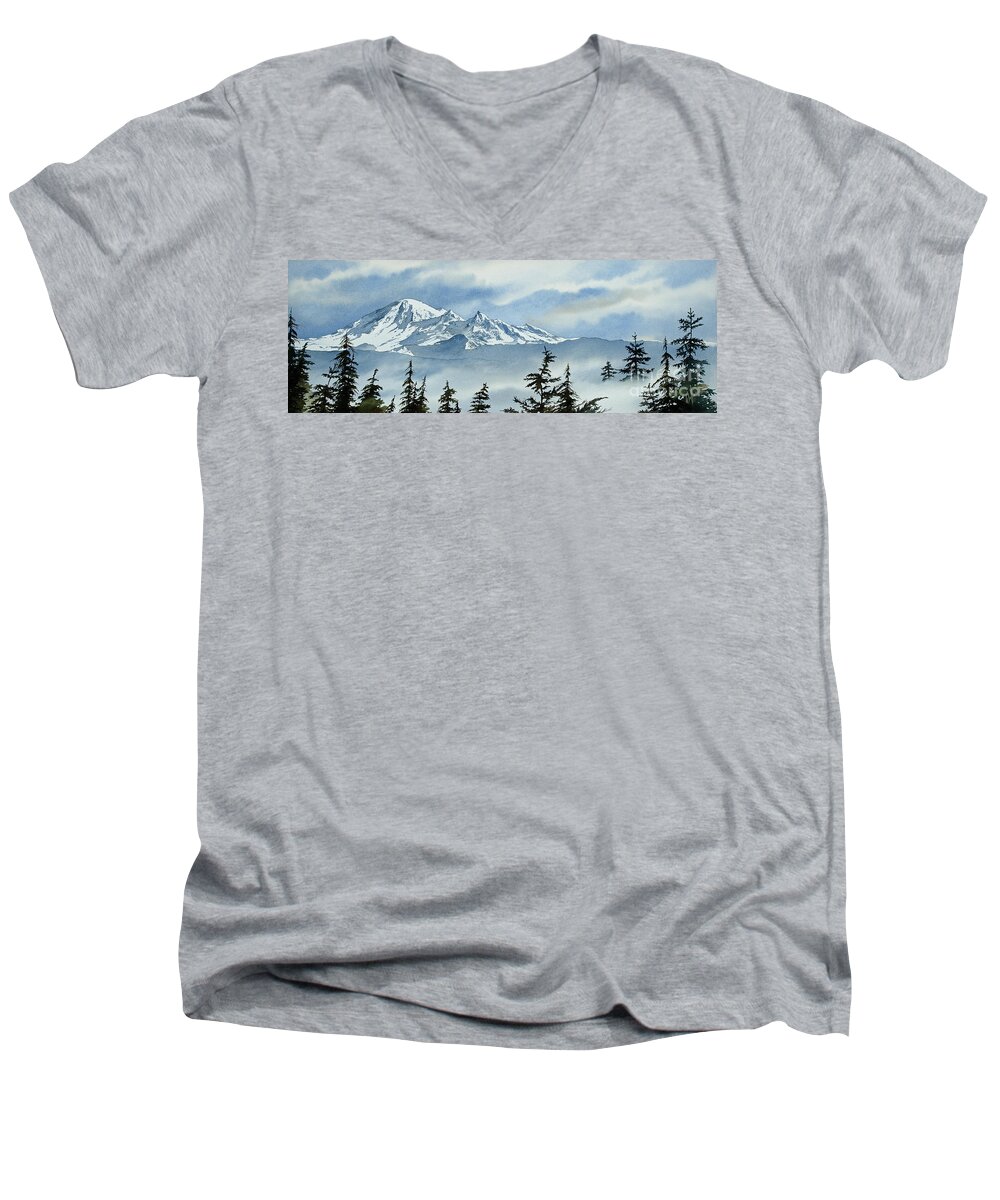 Mt Baker Painting Men's V-Neck T-Shirt featuring the painting Mt. Baker Mist by James Williamson