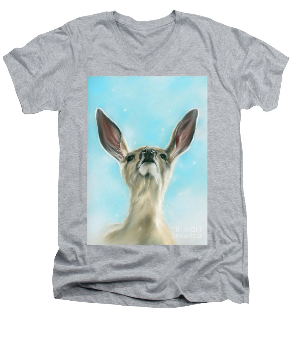 Animal Men's V-Neck T-Shirt featuring the painting Mule Deer with Blue Winter Sky by MM Anderson