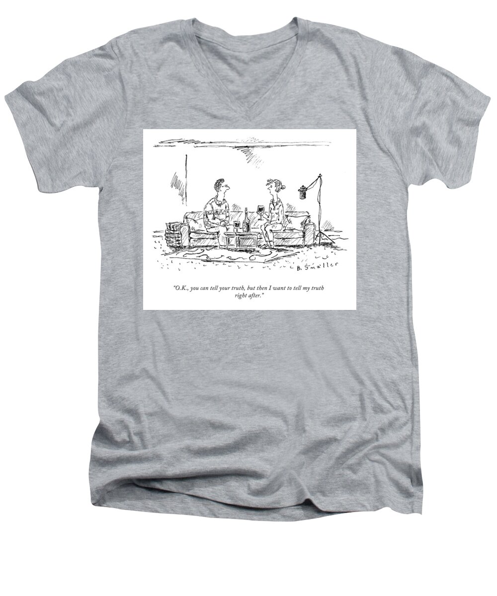 A22817 Men's V-Neck T-Shirt featuring the drawing My Truth by Barbara Smaller
