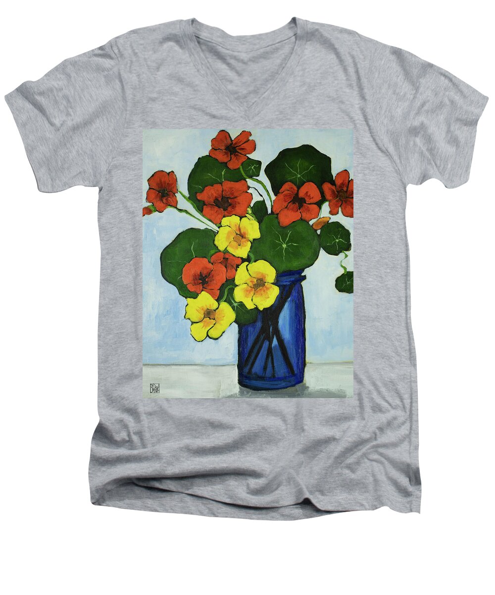 Still Life Men's V-Neck T-Shirt featuring the painting Nasturtiums by Debbie Brown