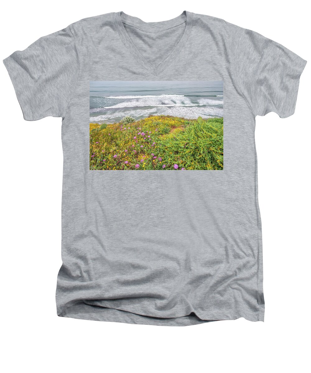 La Jolla Men's V-Neck T-Shirt featuring the photograph Nature's Garden Above The Sea by Joseph S Giacalone