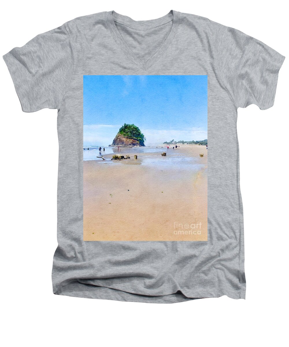 Beach Men's V-Neck T-Shirt featuring the photograph Neskowin by Margaret Hood