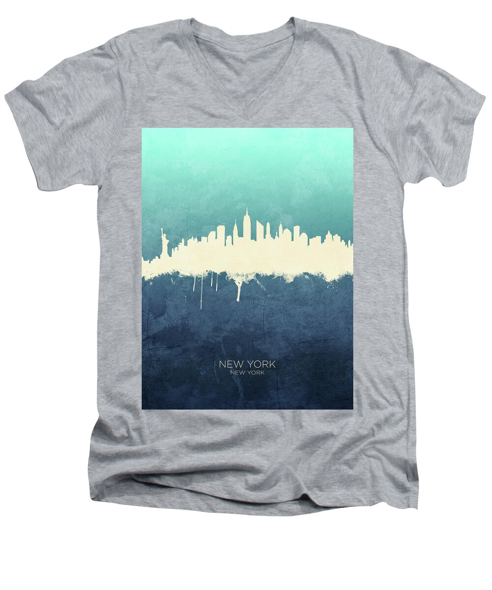 New York Men's V-Neck T-Shirt featuring the digital art New York City Skyline #78 by Michael Tompsett