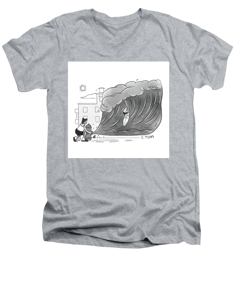 Captionless Men's V-Neck T-Shirt featuring the drawing New Yorker July 6, 2022 by Colin Tom