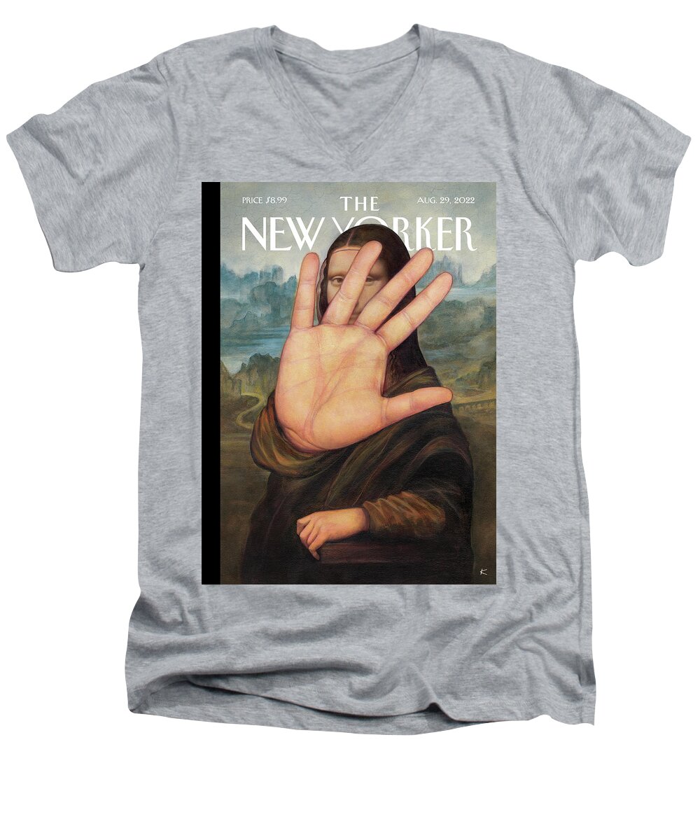 No Photos Please Men's V-Neck T-Shirt featuring the painting No Photos Please by Anita Kunz