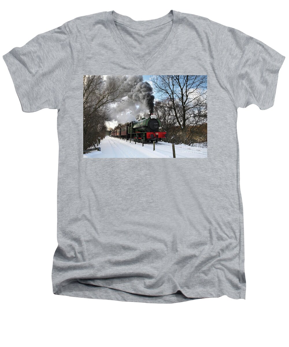 Tanfield Railway Men's V-Neck T-Shirt featuring the photograph North Pole Express Tanfield Railway by Bryan Attewell