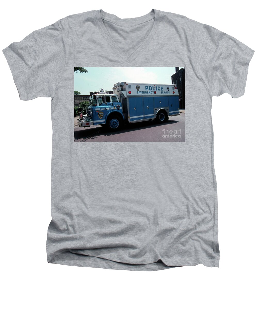 Nypd Men's V-Neck T-Shirt featuring the photograph NYPD Emergency Service Truck Eight by Steven Spak