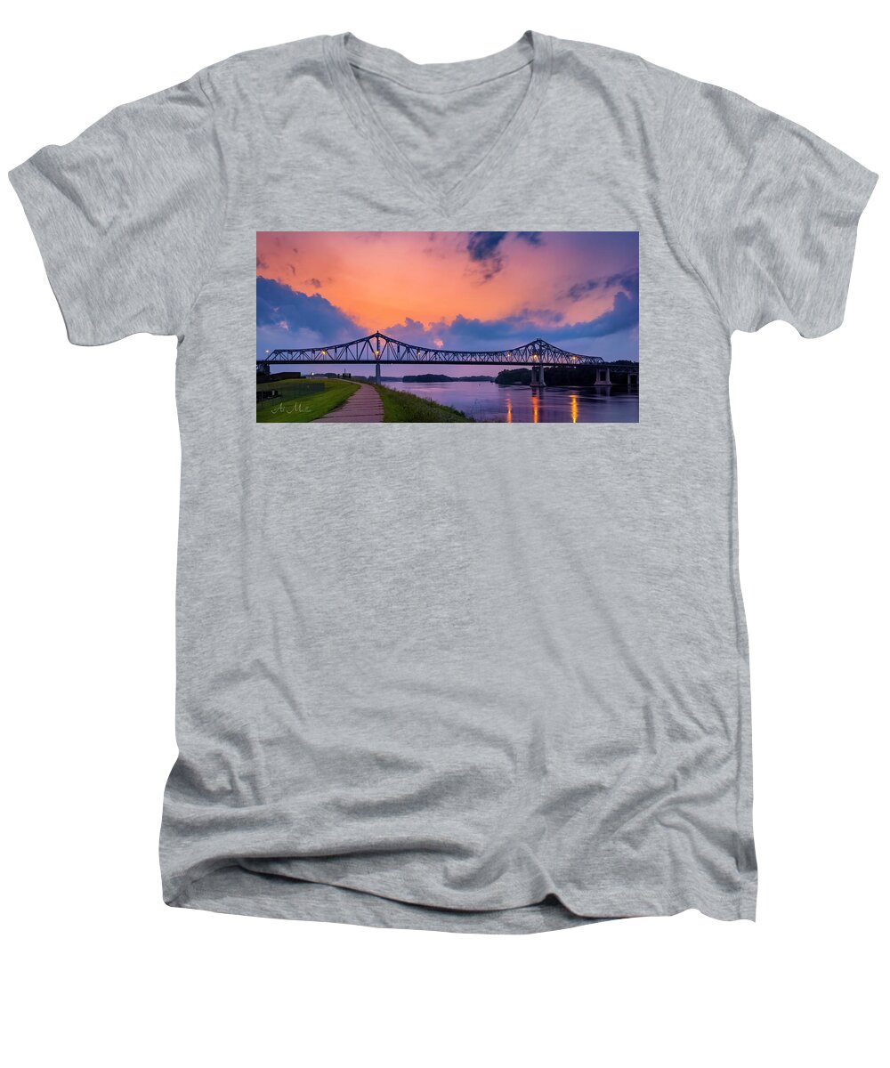 Bridge Men's V-Neck T-Shirt featuring the photograph Old Interstate Bridge by Al Mueller