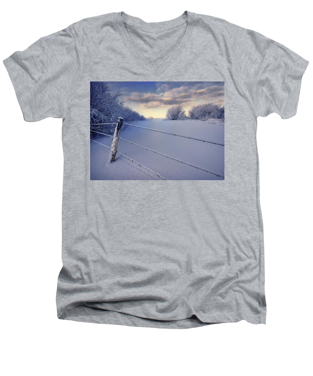 Winter Men's V-Neck T-Shirt featuring the photograph On Frozen Pond by Dan Jurak