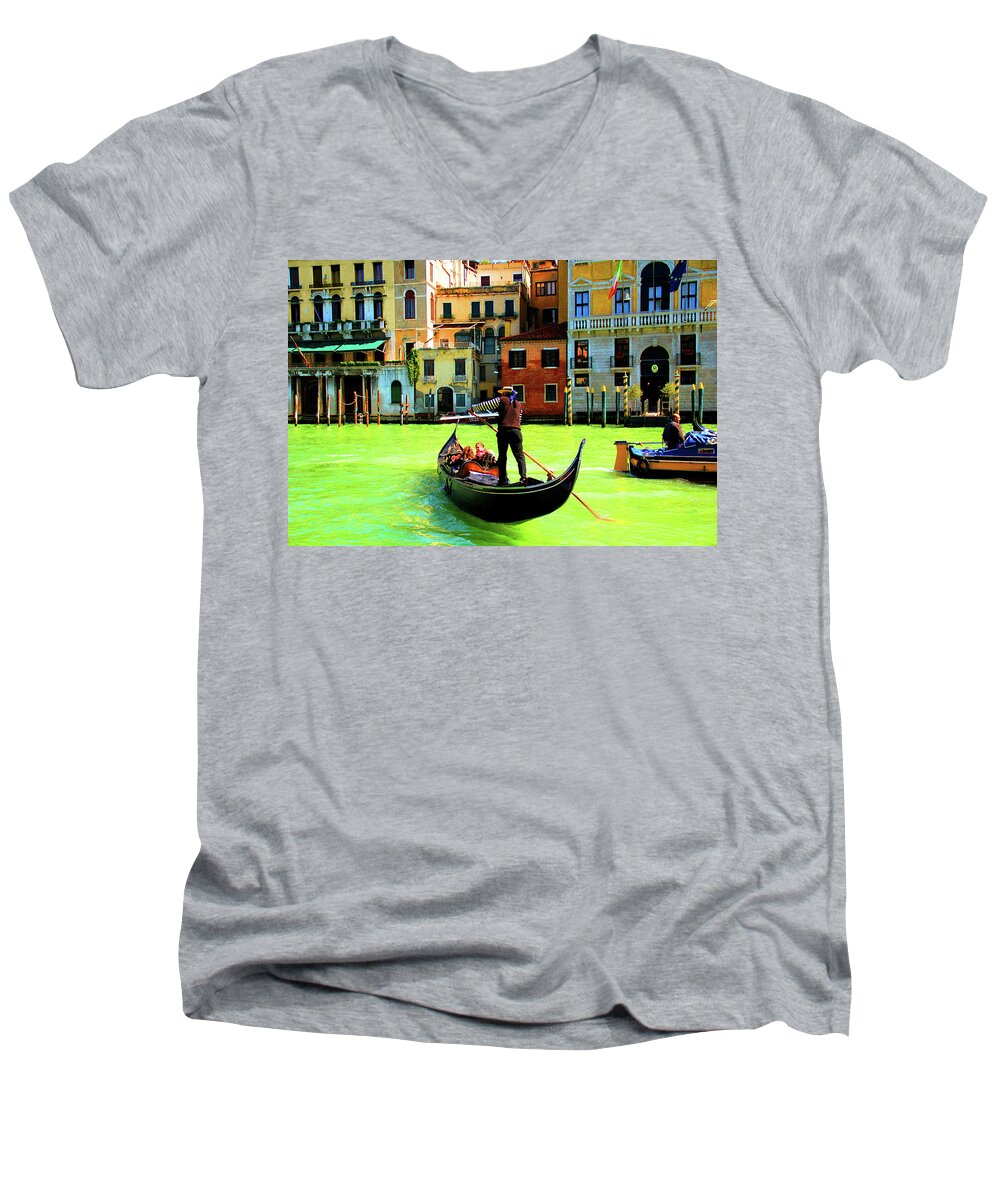 Venice Men's V-Neck T-Shirt featuring the digital art On the Grand Canal by Karol Blumenthal