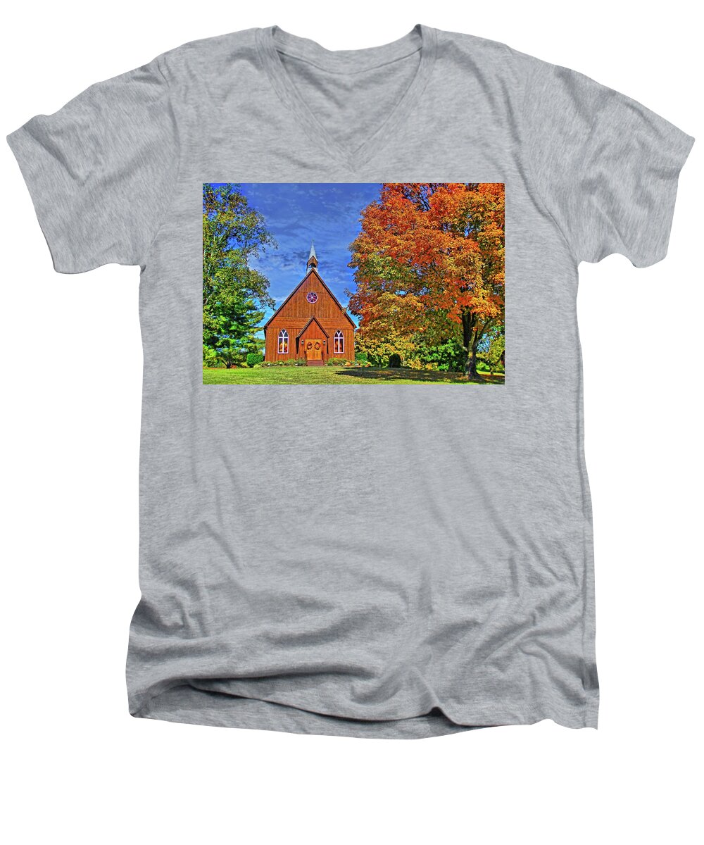 Autumn Men's V-Neck T-Shirt featuring the photograph On The Road To Maryville by HH Photography of Florida
