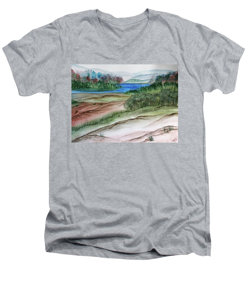  Men's V-Neck T-Shirt featuring the painting Palako Hills by AnnMarie Parson-McNamara