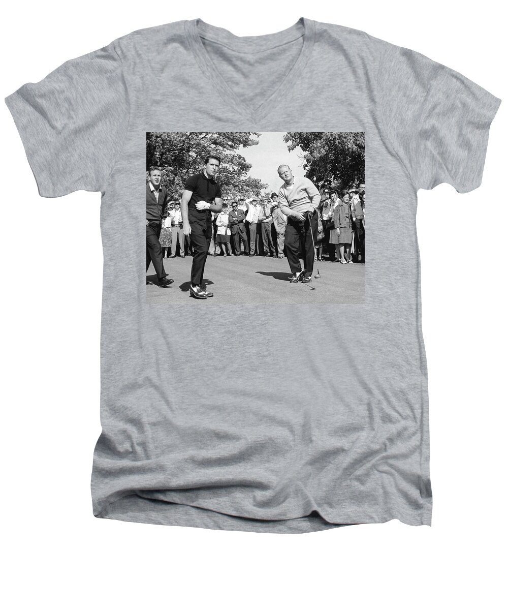 1965 Men's V-Neck T-Shirt featuring the photograph Palmer, Player And NIcklaus by Underwood Archives