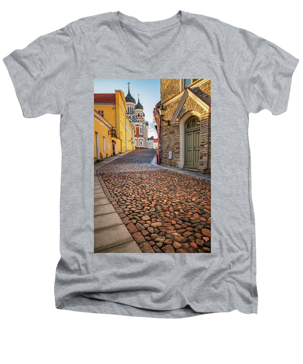 Tallinn Men's V-Neck T-Shirt featuring the photograph Path to Church by Darren White