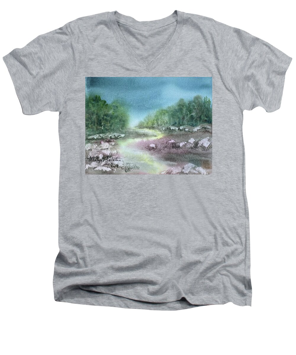 Nature Men's V-Neck T-Shirt featuring the painting Peaceful Path by Marilyn Zalatan
