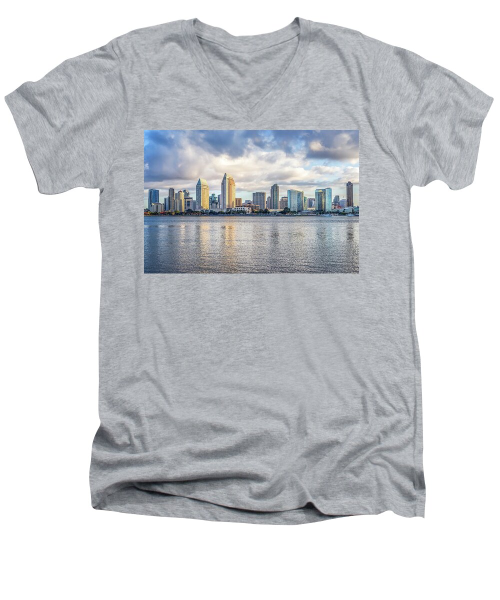 San Diego Men's V-Neck T-Shirt featuring the photograph A Perfect San Diego Skyline Morning by Joseph S Giacalone
