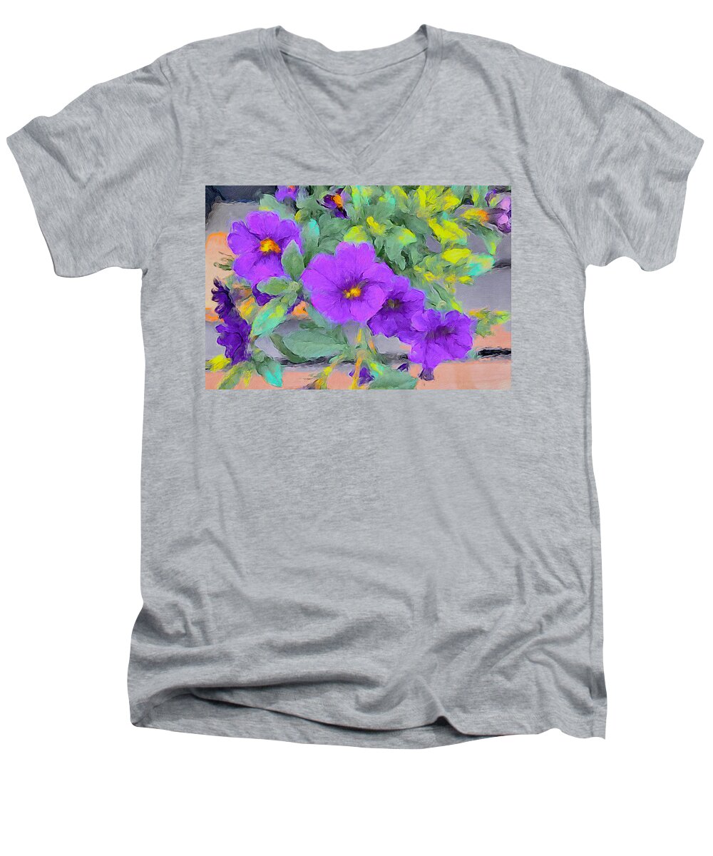 Purple Men's V-Neck T-Shirt featuring the photograph Petunias by Ronda Broatch