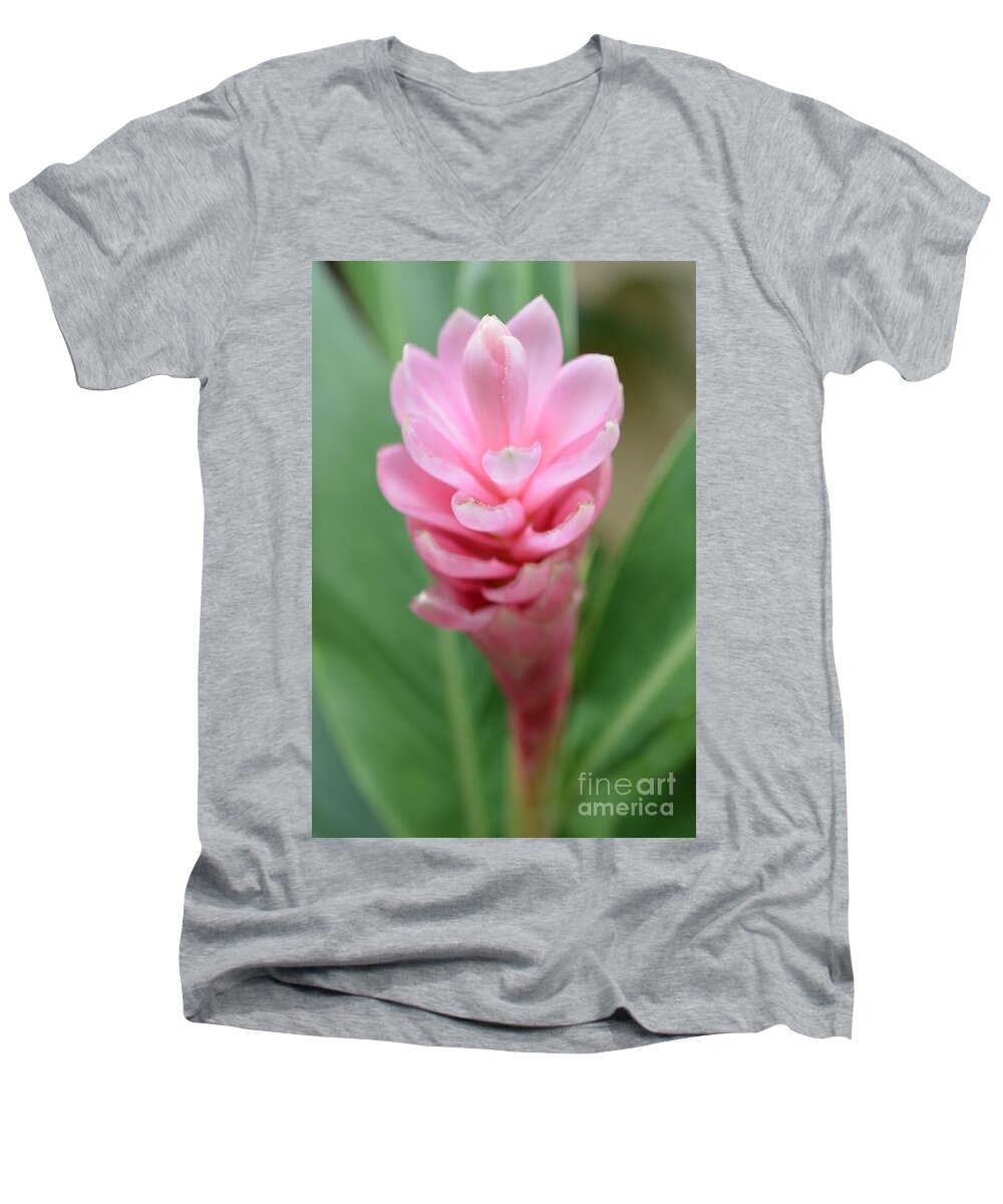 Pink Men's V-Neck T-Shirt featuring the photograph Pink Ginger Lily by Mini Arora