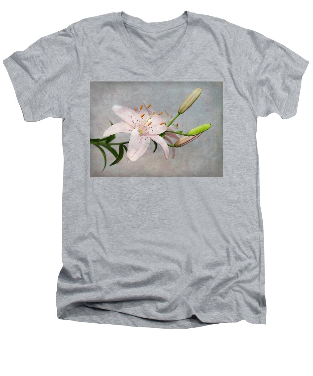 Easter Men's V-Neck T-Shirt featuring the photograph Pink Lily with Texture by Patti Deters