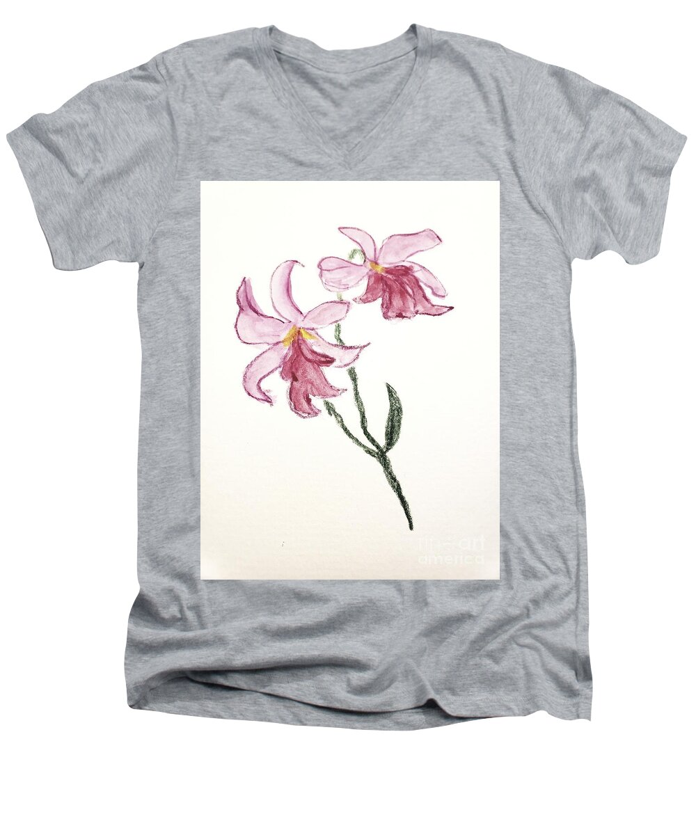  Men's V-Neck T-Shirt featuring the painting Pink Orchids by Margaret Welsh Willowsilk