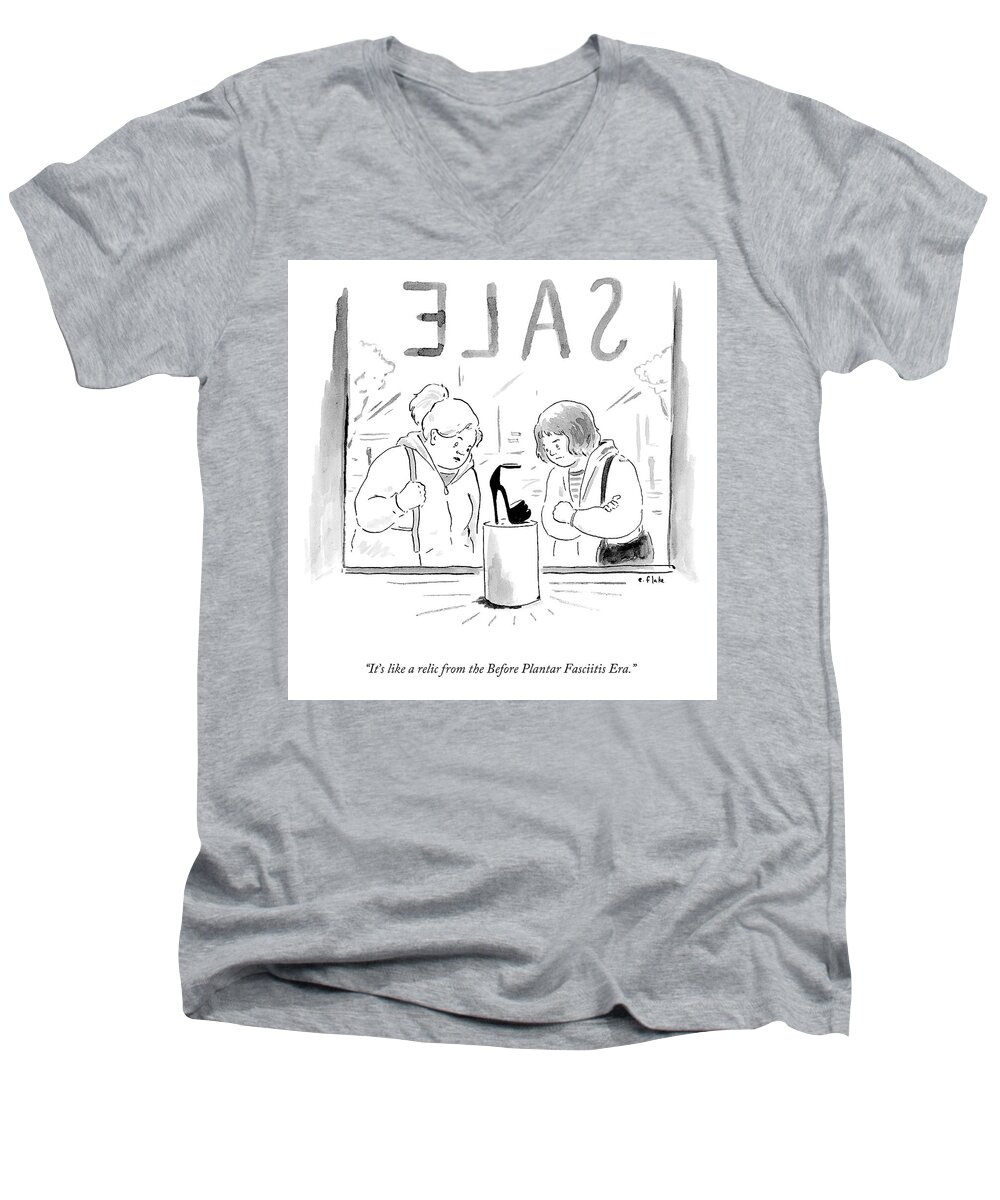 A27782 Men's V-Neck T-Shirt featuring the drawing Plantar Fasciitis Era by Emily Flake